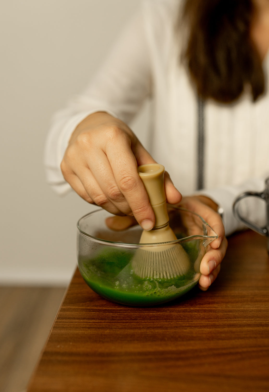 whisking process of matcha